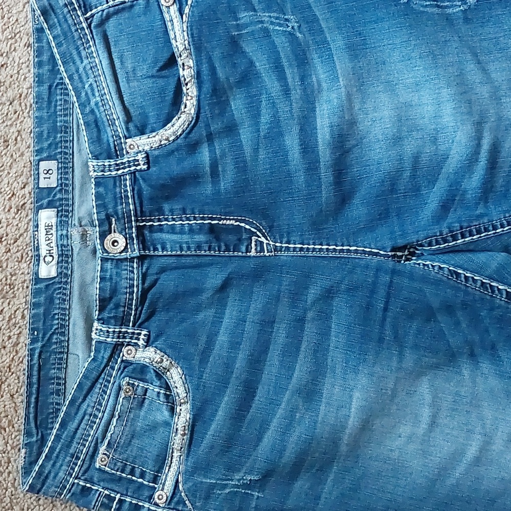 Charme Women’s Bootcut Jeans Size 18 Dark Wash Embellished Pockets - Picture 2 of 7